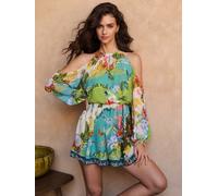 Lipsy Lipsy Green Tropical Print Cold Shoulder Long Sleeve Summer Playsuit