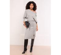 Lipsy Lipsy Grey Slash Neck Belted Blouson Cable Knitted Midi Dress Grey EU 42 (UK 14)