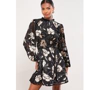 Lipsy Lipsy Imprimé Mini robe taille à col montant Manche longue Velours noir EU 44 (UK 16)