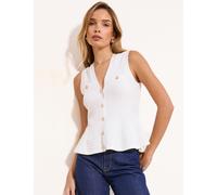Lipsy Lipsy Ivory White Buttoned Peplum Sleeveless V-Neck Knitted Waistcoat Top