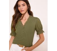 Lipsy Lipsy Khaki Green V-Neck Trim Detail Button Through Jersey Top