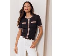 lipsy Lipsy Knitted Sequin Detail Pocket T-Shirt Brun FR 36 (EU 34)