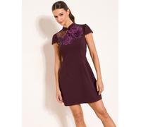 Lipsy Mini-robe Lipsy à col montant bordée de fleurs en dentelle Rouge bordeaux EU 46 (UK 18)