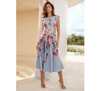 Lipsy Lipsy Light Blue Floral Cap Sleeve Fit And Flare Midi Dress Light Blue EU 44 (UK 16)