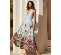 Lipsy Lipsy Light Blue X Mandy Sade Halter Neck Floral Print Plunge Midaxi Dress Light Blue EU 44 (UK 16)