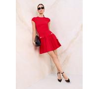 Lipsy Lipsy Military Button Cap Sleeve Pleated Mini Knit Dress rouge FR 46 (EU 44)