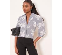 Lipsy Lipsy Monochrome Floral Embroidered Gingham 3/4 Sleeve Blouse