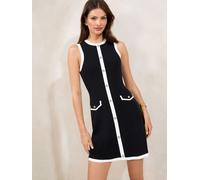 Lipsy Lipsy Monochrome Mini Sleeveless Tipped Button Knit Dress Monochrome EU 46 (UK 18)
