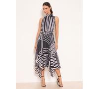 Lipsy Lipsy Monochrome Stripe Halter Neck Corsage Fit And Flare Dress Monochrome Stripe EU 34 (UK 6)