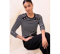 Lipsy Lipsy Monochrome Stripe Jersey Military Button Long Sleeve Top