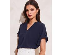 Lipsy Lipsy Navy Blue Utility V-Neck Short Roll Sleeve Top