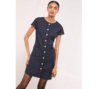 Lipsy Lipsy Navy Boucle Button Through Short Sleeve Shift Dress Navy EU 42 (UK 14)