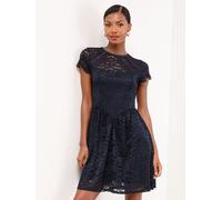 Lipsy Lipsy Navy Lace Drop Waist Short Sleeve Skater Mini Dress Navy EU 40 (UK 12)