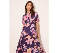 Lipsy Lipsy Navy Petite Premium Floral Print Embellished Placket Midi Dress With Viscose Navy EU 38 (UK 10)
