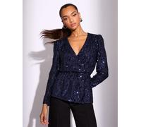 Lipsy Lipsy Navy Sequin Long Sleeve Wrap Top
