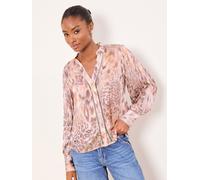 Lipsy Lipsy Neutral Animal Print Pleated Button Down Shirt Neutral Animal Print EU 36 (UK 8)
