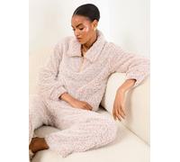 Lipsy Lipsy Neutral Cosy Half Zip Pyjamas Set