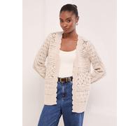 Lipsy Lipsy Neutral Scallop Pointelle Stitch Longline Knit Cardigan