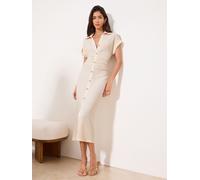 Lipsy Lipsy Neutral Short Sleeve Textured Midi Shirt Dress Neutral 38