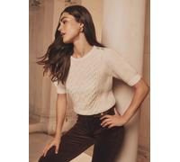 Lipsy Lipsy Neutral Supersoft Crew Neck Short Sleeve Buttoned Cable Knit Top