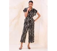 Lipsy Lipsy Petite Monochrome Petite Stripe Linen Look Culotte Wide Leg Jumpsuit Petite Monochrome EU 38 (UK 10)