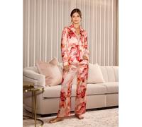 Lipsy Lipsy Pink Orange Floral Relaxed Long Sleeve Printed Satin Pyjamas Set