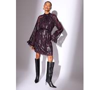 Lipsy Lipsy Purple Metallic Petite Long Sleeve High Neck Waisted Mini Dress Purple Metallic EU 40 (UK 12)