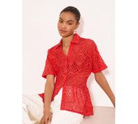 Lipsy Lipsy Red Broderie Cinched Waist Shirt Red EU 36 (UK 8)