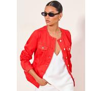 Lipsy Lipsy Red Collarless Cinched Waist Denim Jacket