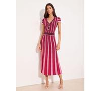 Lipsy Lipsy Red/Pink Stripe Petite V-Neck Buttoned Short Sleeve Knit Midi Dress Red/Pink Stripe EU 36 (UK 8)