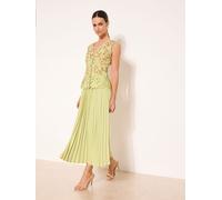 Lipsy Lipsy Robe mi-longue 2 en 1 hybride en dentelle haut de gamme avec jupe plissée Vert citron EU 34 (UK 6)