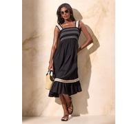 Lipsy Lipsy Robe mi-longue d'été en coton brodé à corsage froncé Noir/Blanc EU 46 (UK 18)