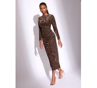 Lipsy Lipsy Robe mi-longue Devore en velours à manches longues Marron chocolat 12