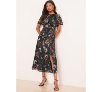 Lipsy Lipsy Robe mi-longue imprimée à Manches courtes et Col rond Noir EU 34 (UK 6)