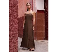 lipsy Lipsy Robe Midaxi en coton avec une touche de Lin Broderie Brun FR 40 (EU 38)