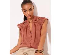 Lipsy Lipsy Rust Red Cotton Broderie Ruffle Sleeve Shirt