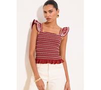 Lipsy Lipsy Rust Red Shirred Cornelli Embroidered Ruffle Strap Vest