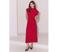 lipsy Lipsy Side Ruched High Neck Asymmetric Sleeve Bodycon Midi Dress rouge FR 38 (EU 36)