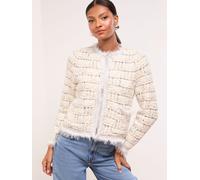 Lipsy Lipsy Silver Grey Boucle Textured Fringe Trim Crew Neck Knitted Cardigan