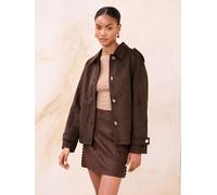 Lipsy Lipsy Studded Brown Faux Suede Short Trench Coat