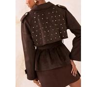 Lipsy Lipsy Studded Brown Faux Suede Short Trench Coat
