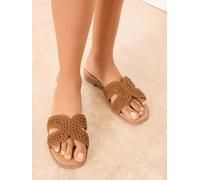 Lipsy Lipsy Tan Brown Crochet Knit Wide Fit Mule Slip On Flat Sandals