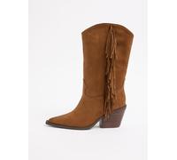 Lipsy Lipsy Tan Brown Faux Suede Tassel Pull On Western Calf Boots