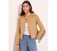 Lipsy Lipsy Tan Brown Studded Fringe Faux Suede Festival Jacket