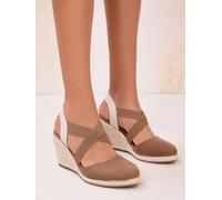 Lipsy Lipsy Taupe Standard Fit Faux Suede Closed Toe Elastic Crossover Strap Mid Espadrille Wedges