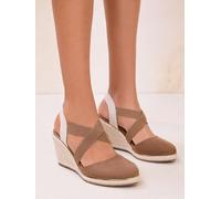 Lipsy Lipsy Taupe Wide Fit Faux Suede Closed Toe Elastic Crossover Strap Mid Espadrille Wedges