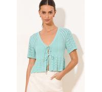Lipsy Lipsy Teal Blue Tie Front Short Sleeve Crochet Knit Cardigan