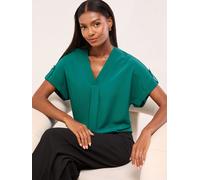 Lipsy Lipsy Teal Green Utility V-Neck Short Roll Sleeve Top