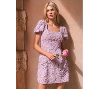 Lipsy Lipsy Texturé 3D Fleuri Manches courtes Skater Mini Robe Violet lilas 18