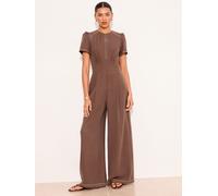 lipsy Lipsy Viscose Contrast Stitch Underbust Belted Short Sleeve Jumpsuit Brun FR 44 (EU 42)
